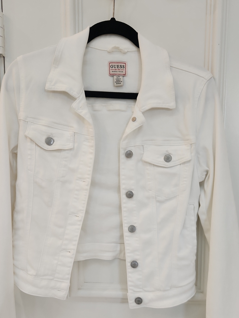 GUESS White Denim Jacket with Silver Buttons